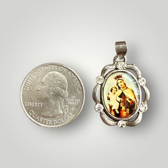 Sterling Silver 925 Pendant Our Lady of Mount Carmel Madonna - Picture 5 of 5